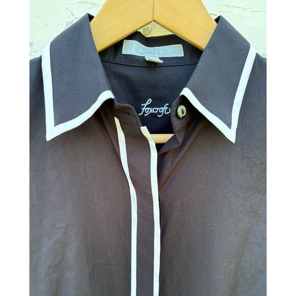 Foxcroft Tops - Foxcroft Button Front Shirt Womens 4 Navy Blue White Trim 100% Cotton Preppy
